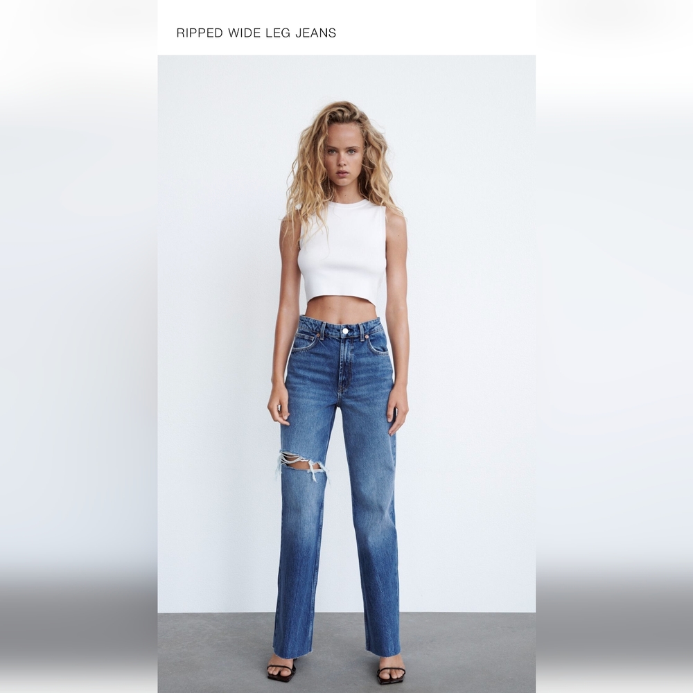 NWT Zara Wide Leg Ripped Denim